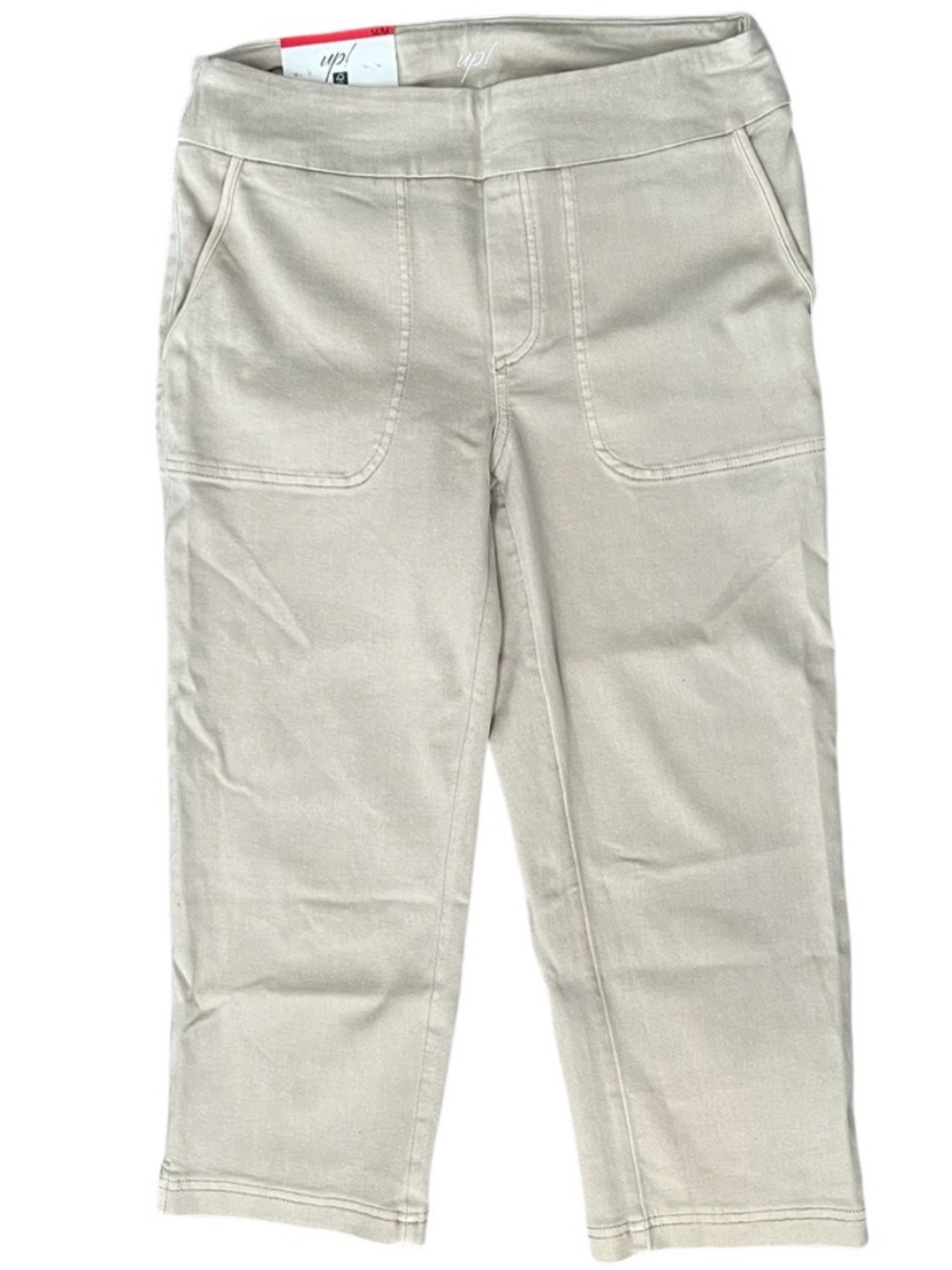 NWT Up! Pull On Stretch Capri Pants Tan Beige Cream Off White Size Medium